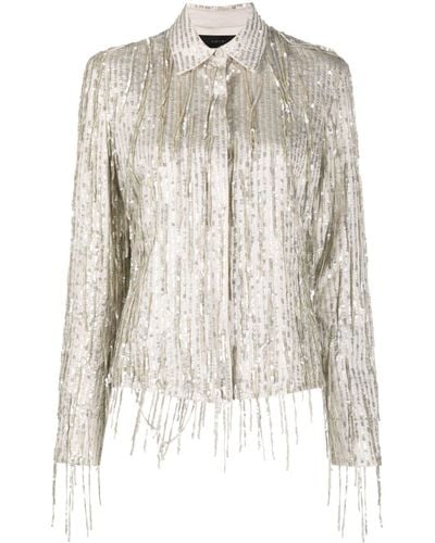 Amiri Sequin-embellished Fringed Shirt - White
