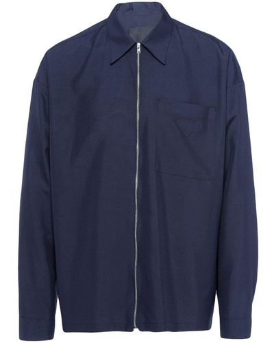 Prada Zip-front Silk Shirt - Blue