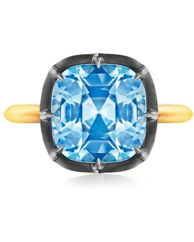 Fred Leighton 18kt Yellow Gold And Silver Collet Solitaire Blue Topaz Ring - Metallic