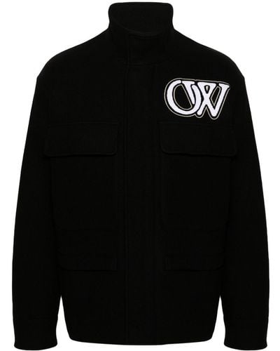 Off-White c/o Virgil Abloh Logo-embroidered Felted Varsity Jacket - Black