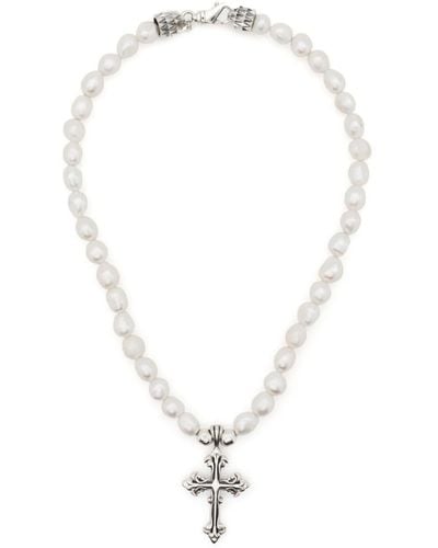 Emanuele Bicocchi Cross-pendant pearl necklace - Blanco