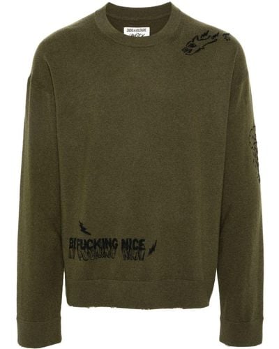 Zadig & Voltaire Graffiti-embroidery Knitted Jumper - Green