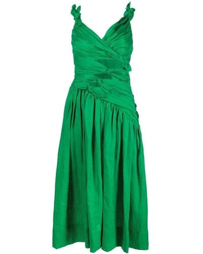 Zimmermann Tiggy Bow-detail Pleated Midi Dress - Green