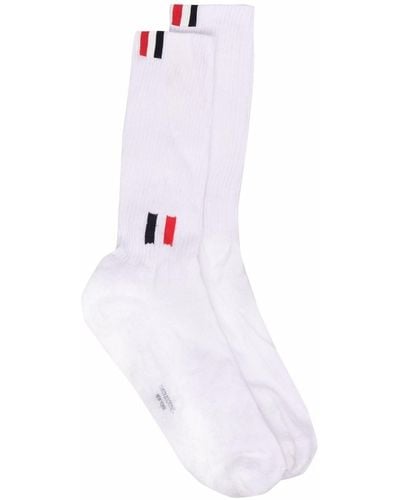 Thom Browne Chaussettes à rayures tricolores - Blanc