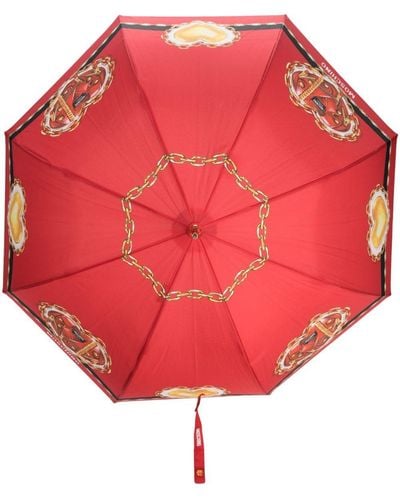 Moschino Paraguas con corazones estampados - Rojo