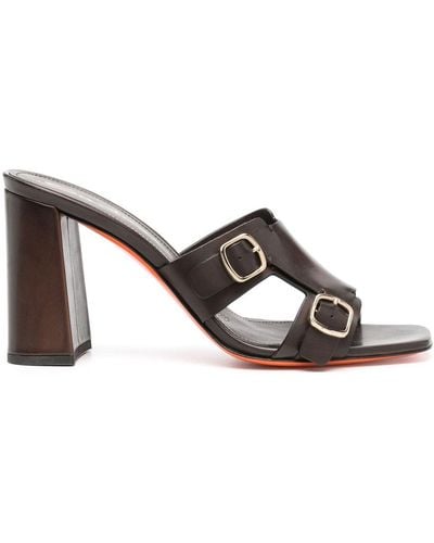 Santoni Double-buckle Leather Mules - Brown