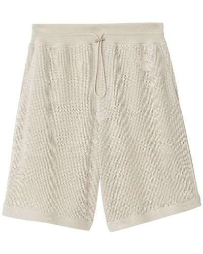 Burberry Embroidered-logo Mesh Cotton Shorts - White