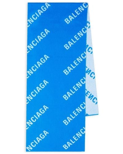 Balenciaga Écharpe en maille à logo - Bleu