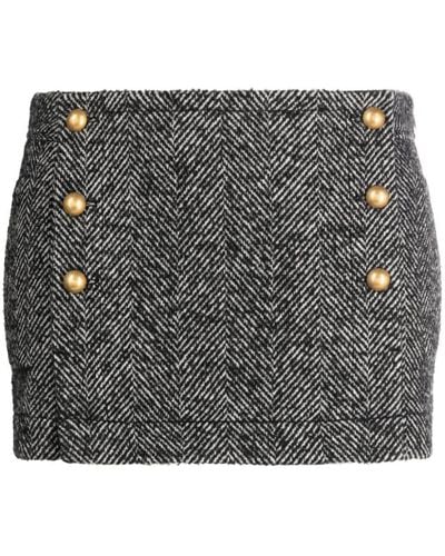 N°21 Herringbone Button-embellished Miniskirt - Gray