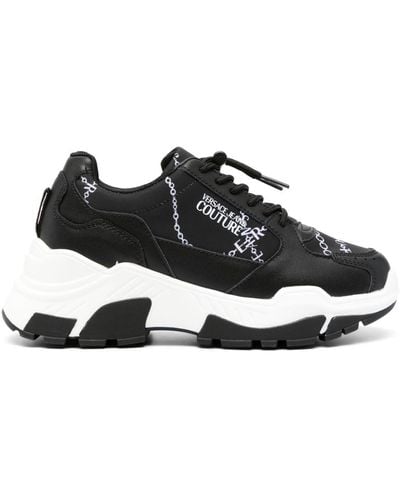 Versace Jeans Couture Chain-link Print Panelled Trainers - Black
