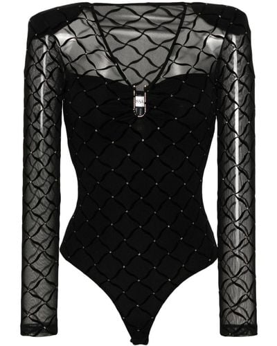 Nissa Glitter-detailed Bodysuit - Black