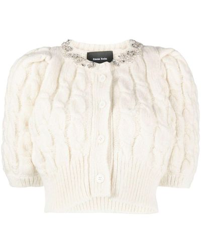 Simone Rocha Embellished Cropped Cable-knit Cardigan - White