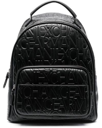 Armani Exchange Logo-embossed Faux-leather Backpack - Black