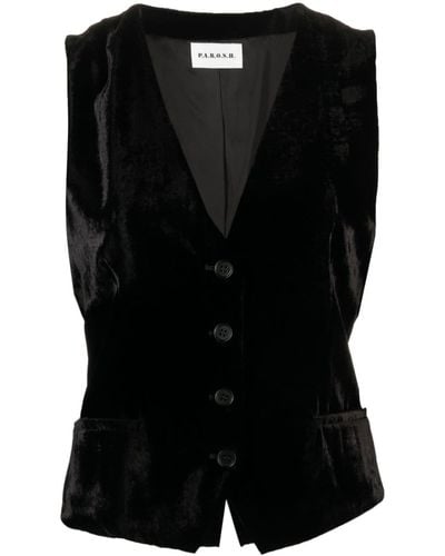 P.A.R.O.S.H. V-neck Velvet Waistcoat - Black