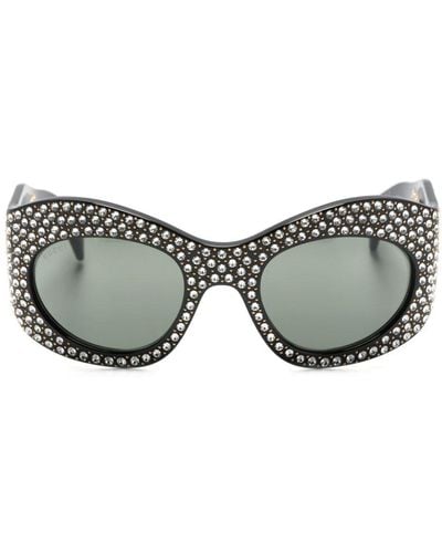Gucci Crystal-embellished Oval-frame Sunglasses - Gray