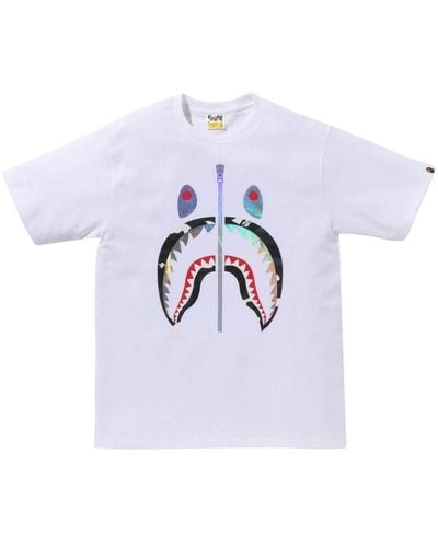 A Bathing Ape Glitter Shark Cotton T-shirt - White