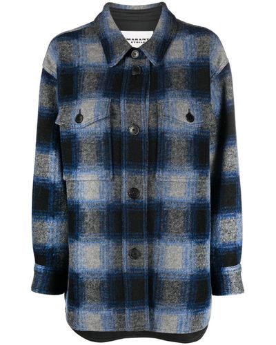 Isabel Marant Plaid-check Button-up Flannel Coat - Blue