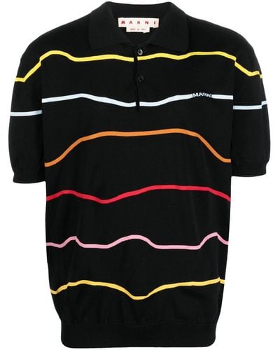 Marni Wave-print Cotton Polo Shirt - Black