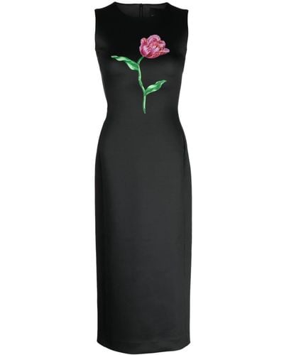 Cynthia Rowley Floral-print Sleeveless Midi Dress - Black