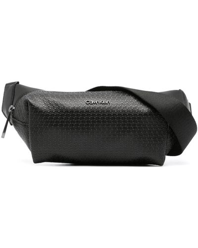 Calvin Klein Embossed Monogram-pattern Leather Wash Bag - Black