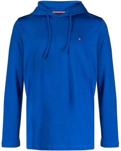 Tommy Hilfiger Logo-embroidered Cotton Hoodie - Blue