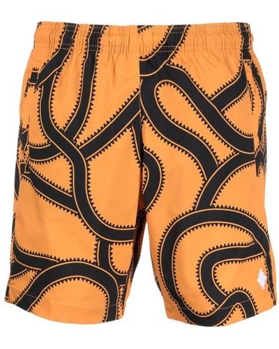 Marcelo Burlon Snake-print Cross-embroidered Swim Shorts - Orange