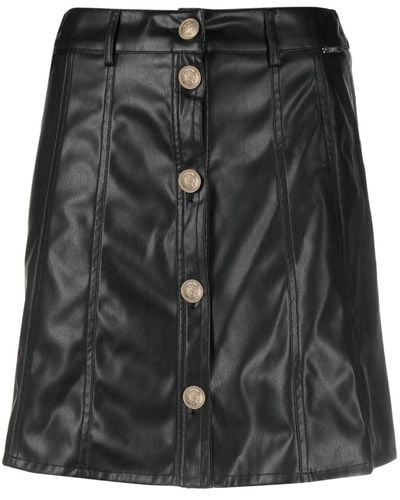 Liu Jo Embossed-button Faux-leather Skirt - Black