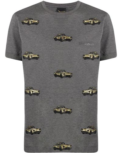 Billionaire Car Embroidery Cotton T-shirt - Grey
