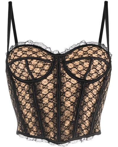 Gucci Haut corset à motif GG Net - Noir