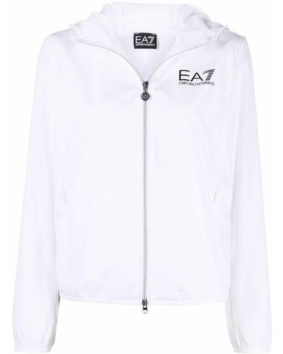 EA7 Logo Detail Hooded Jacket - White