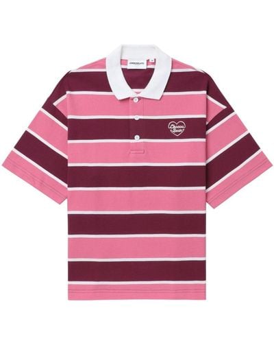 Chocoolate Striped Cotton Polo Top - Pink
