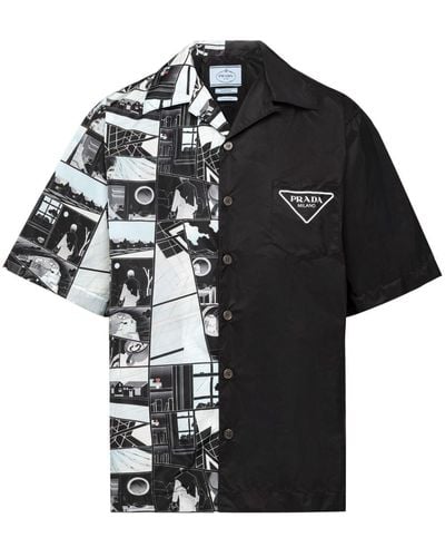Prada Double Match Re-nylon Short-sleeve Shirt - Black
