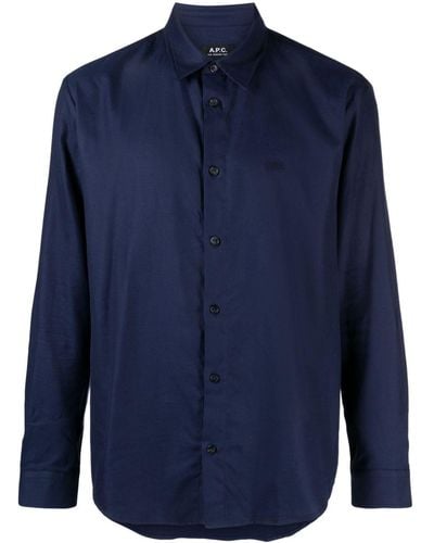 A.P.C. Logo-embroidered Cotton Shirt - Blue