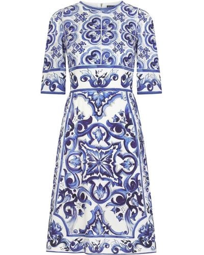 Dolce & Gabbana Majolica-print Midi Dress - Blue