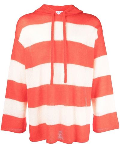 Sunnei Striped Intarsia Knit Hoodie - Red