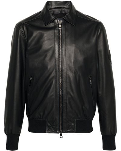 Herno Logo-patch leather jacket - Noir