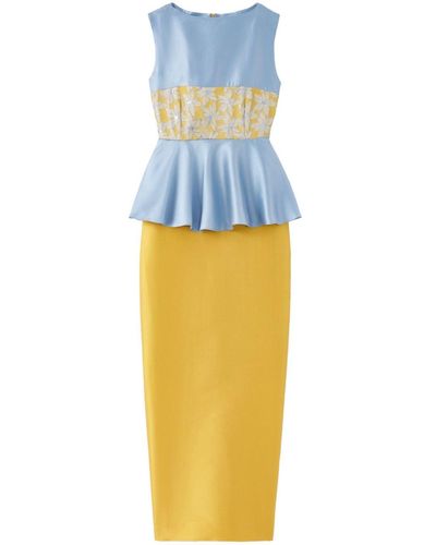 D'Estree Cy Peplum-waist Midi Dress - Yellow