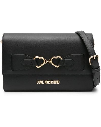 Love Moschino Sac porté épaule en cuir à plaque logo - Noir