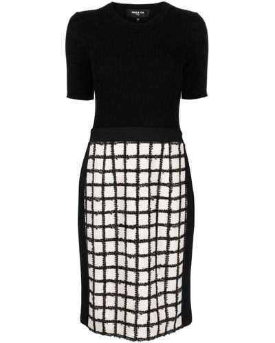 Paule Ka Grid-pattern Ribbed-knit Dress - Black