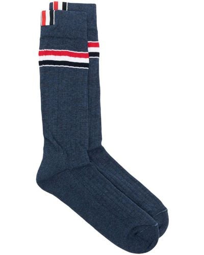 Thom Browne Stripe-detail Mid-calf Socks - Blue