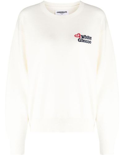 Chocoolate Intarsia-knit Logo Crew-neck Jumper - White