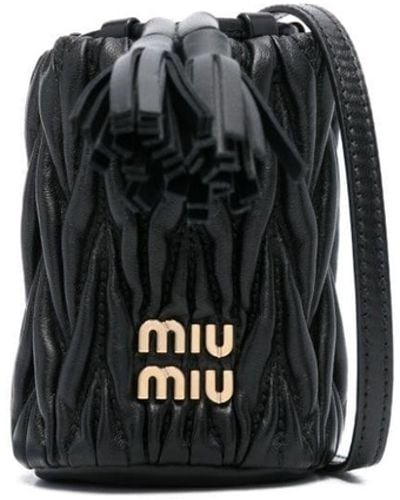 Miu Miu Mini Matelassé-Tasche mit Logo - Schwarz