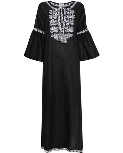 P.A.R.O.S.H. Ciclone Floral-embroidered Maxi Dress - Black