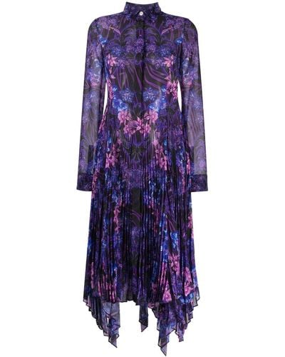 Versace Robe-chemise plissée à imprimé Orchid Barocco - Violet
