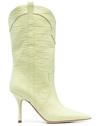 Paris Texas Crocodile-embossed Stiletto Boots - Green