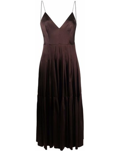 Alex Perry Brown V-neck Pleated Dress