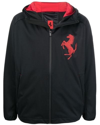 Ferrari Logo-print Zip-up Hooded Jacket - Black