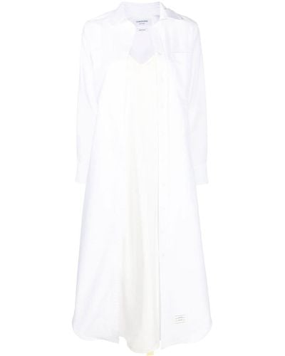 Thom Browne Robe-chemise à détail d'étiquette - Blanc