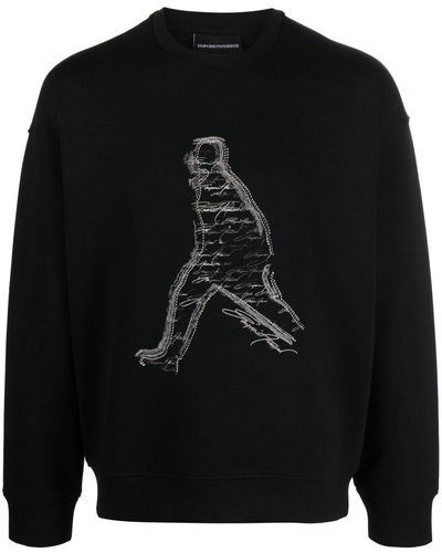 Emporio Armani Printed Cotton Sweatshirt - Black