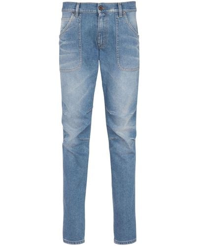 Balmain Seam-detail Slim-fit Jeans - Blue
